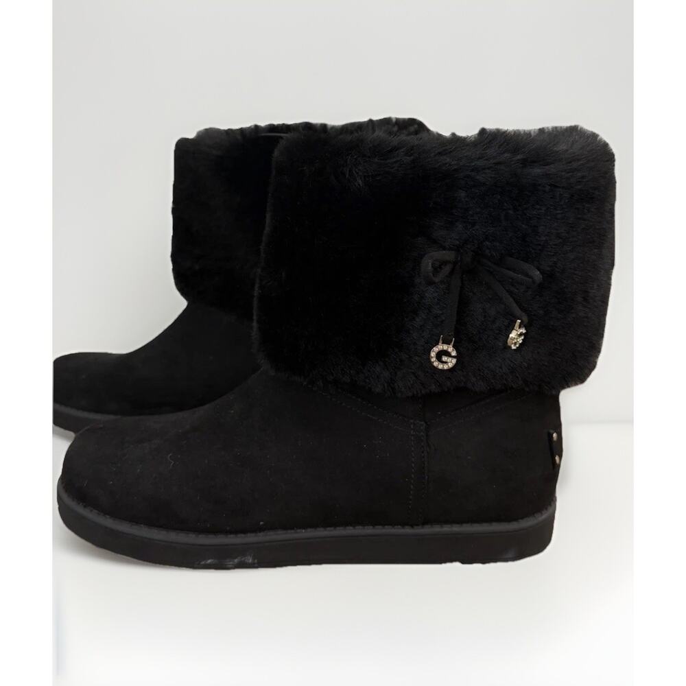 NEW GBG Los Angeles Faux Fur Winter Ankle Boots 10 Black Cozy Slip On Boots
